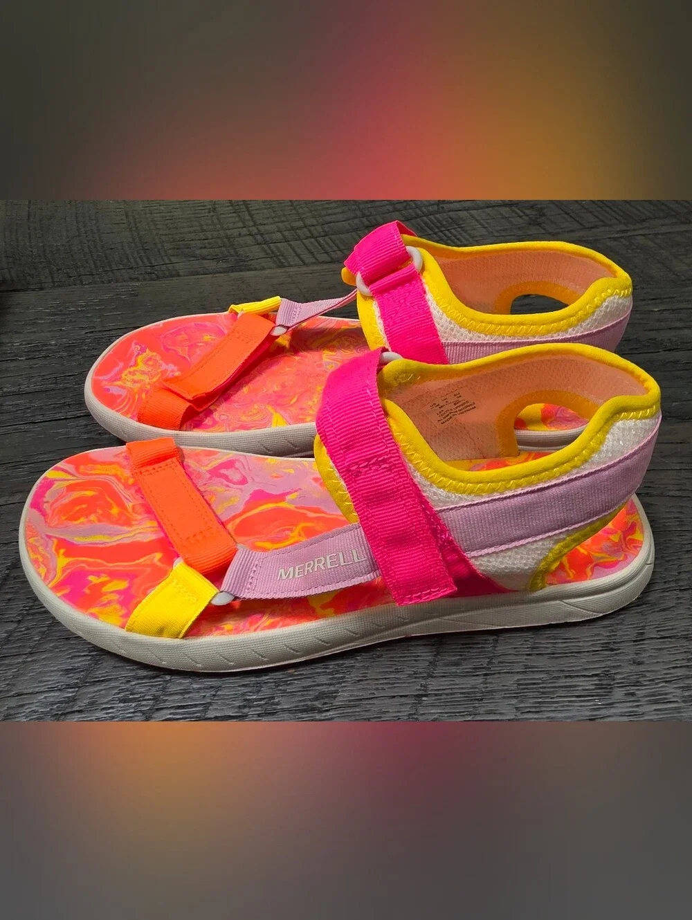 Merrell Kids' Multicolor Sport Sandals - Pink/Orange/Yellow (Size:5)